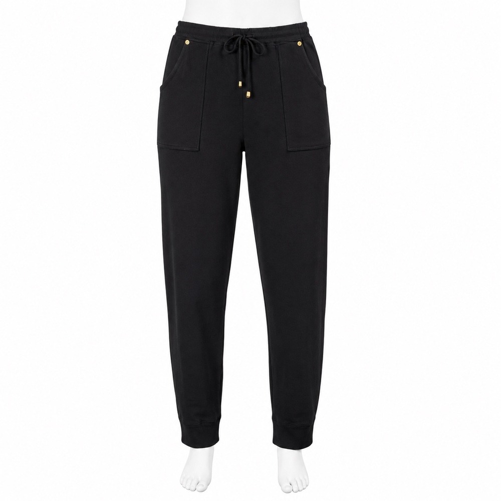 California‎ Style Joggers Womens Medium Black Cotton Drawstring Star Gold Detail